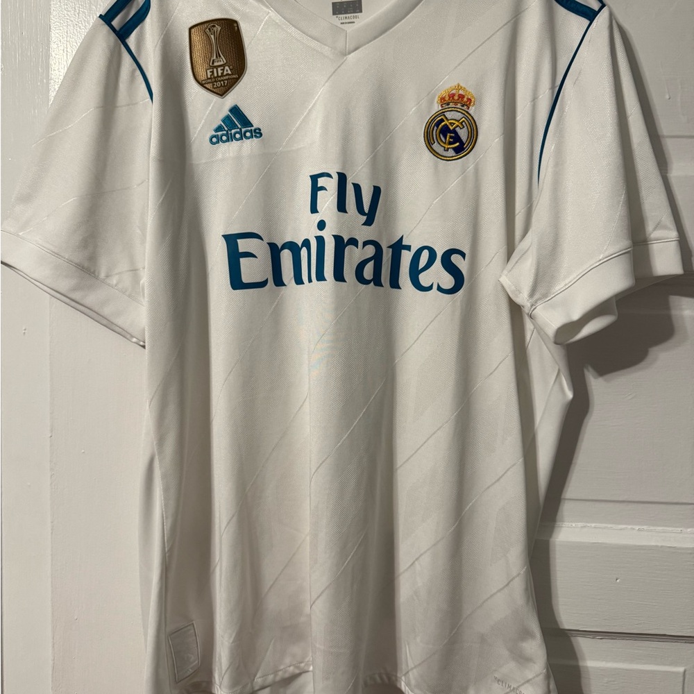 Adidas White and Blue Soccer Jersey